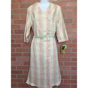 70s 80s Mynette dress NWT pastel colors double breasted fabric buttons belt